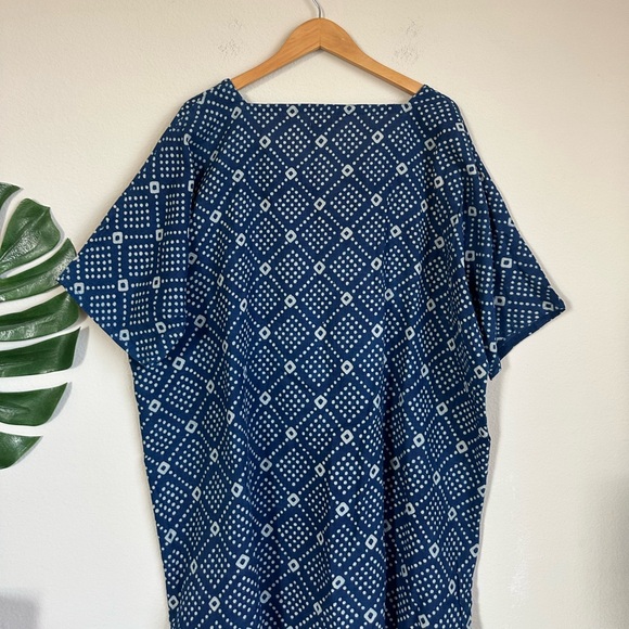 NWOT World Market Indigo Printed Cotton Caftan Dress - Picture 9 of 9